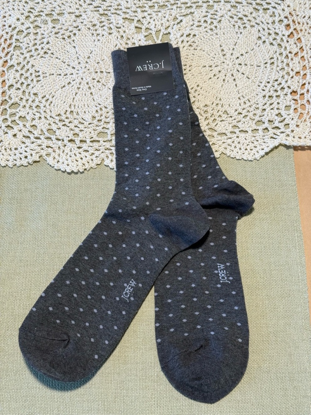J. Crew Men's Charcoal Dress Socks with Light Gray Polka Dots